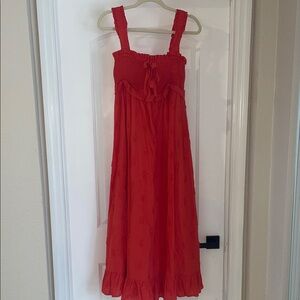 FARM RIO Red Smocked Sundress with Ruffle Hem